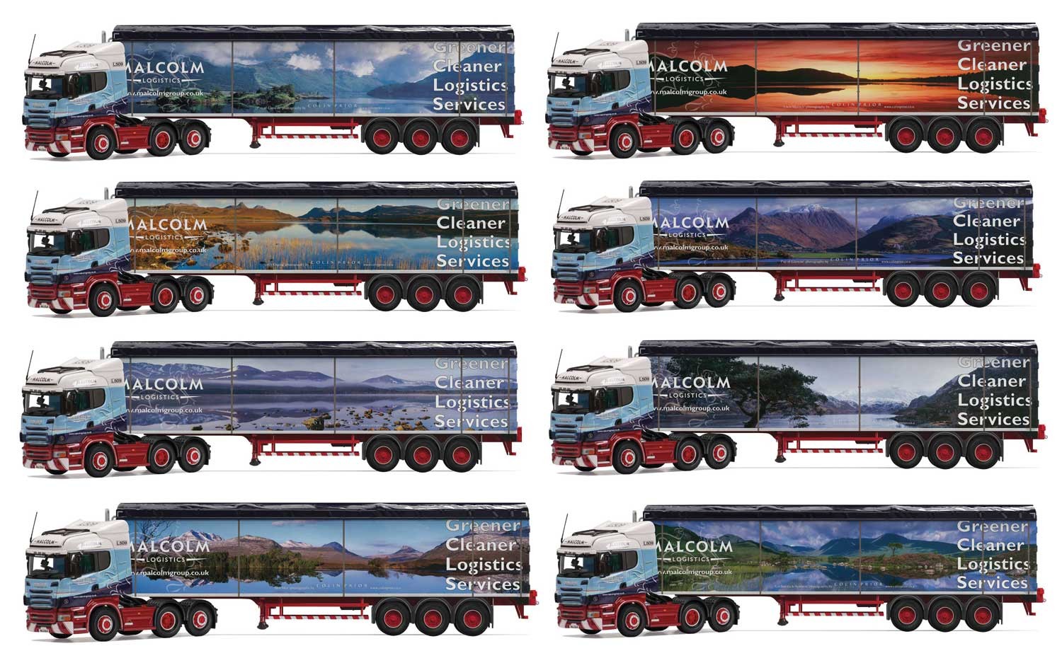 Main image for the model Corgi CC13799 Scania R Highline, Walking Floor Trailer, Malcolm Logistics, Colin Prior Collection of 8 cabs and trailers