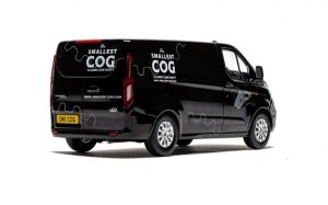 Main image for the Corgi VA15105 Ford Transit Custom 300L1, Shadow Black (Richard Hammond's The Smallest Cog) shown on a white background